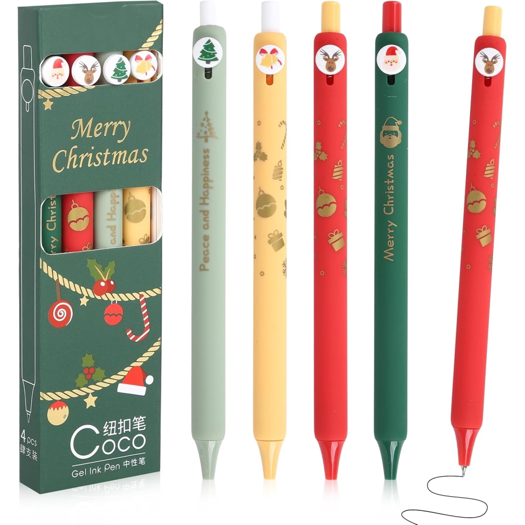 Stylos à Bille Noël - 4 Gel Noirs Rétractables