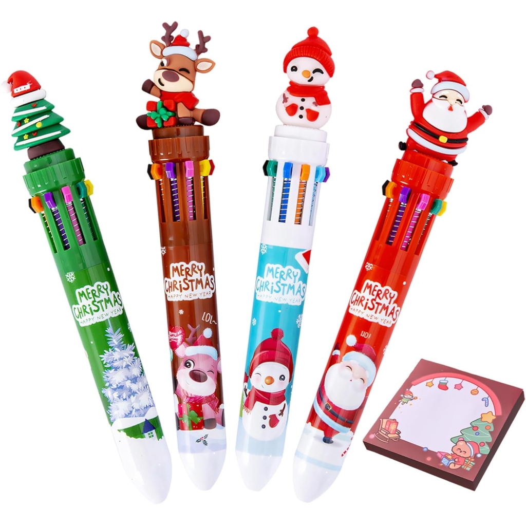 Stylos à Bille de Noël + Notes Adhésives - Lot de 4