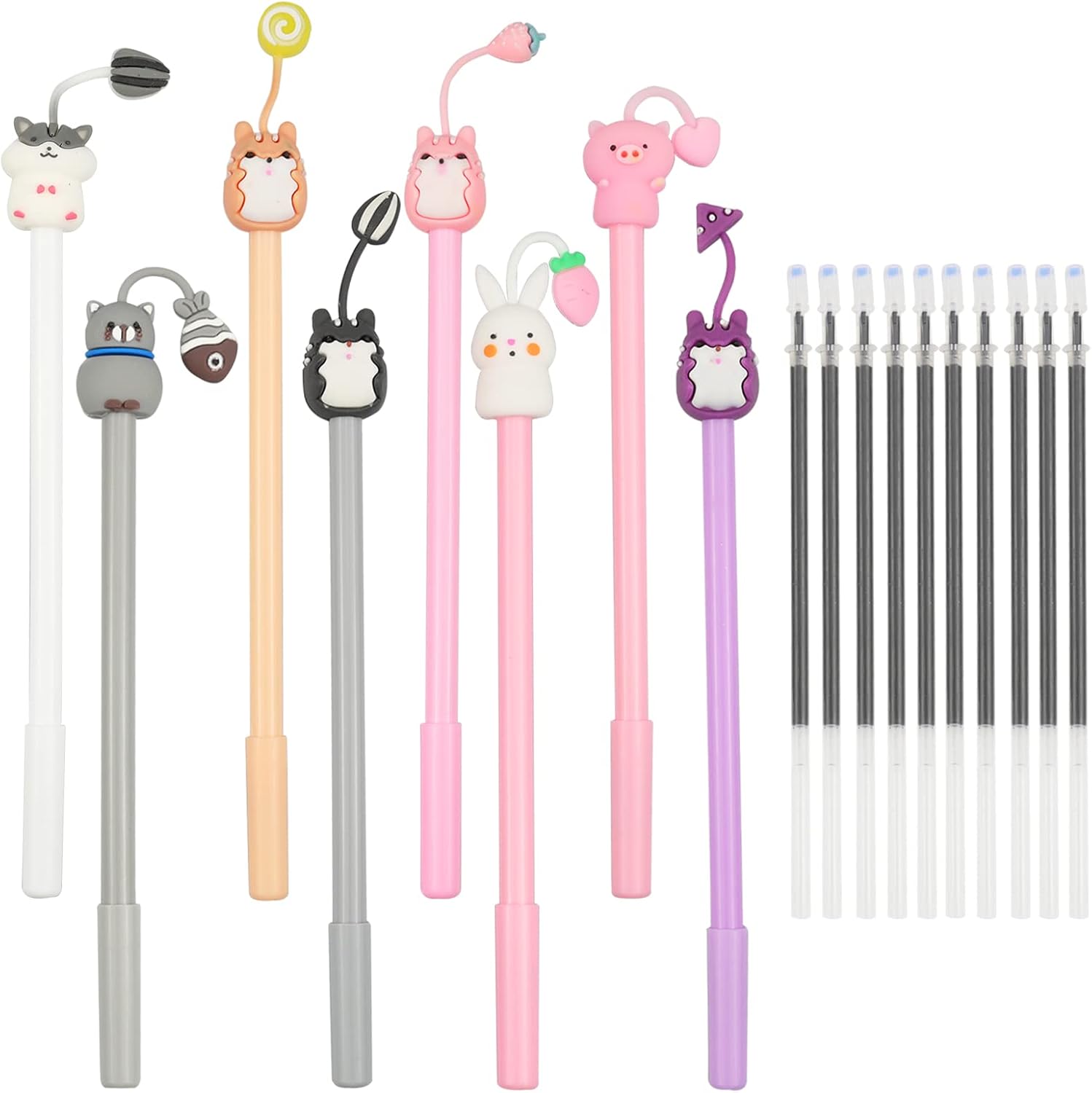 Stylos à Encre Gel Animaux - 8 Pièces avec Recharges