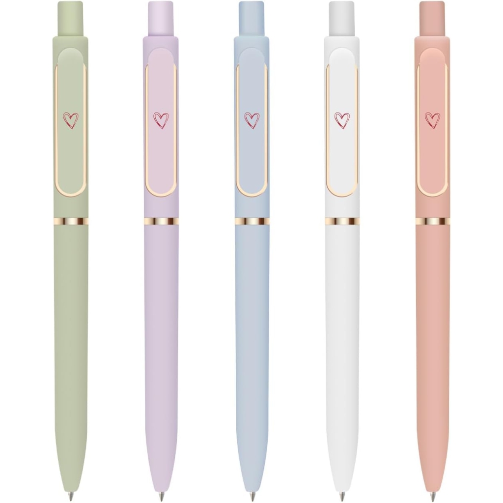 Lot de 5 Stylos coeur à Encre Gel Rétractables