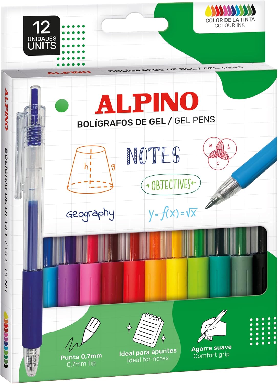 Stylos à bille rétractables Alpino - 12 couleurs vives