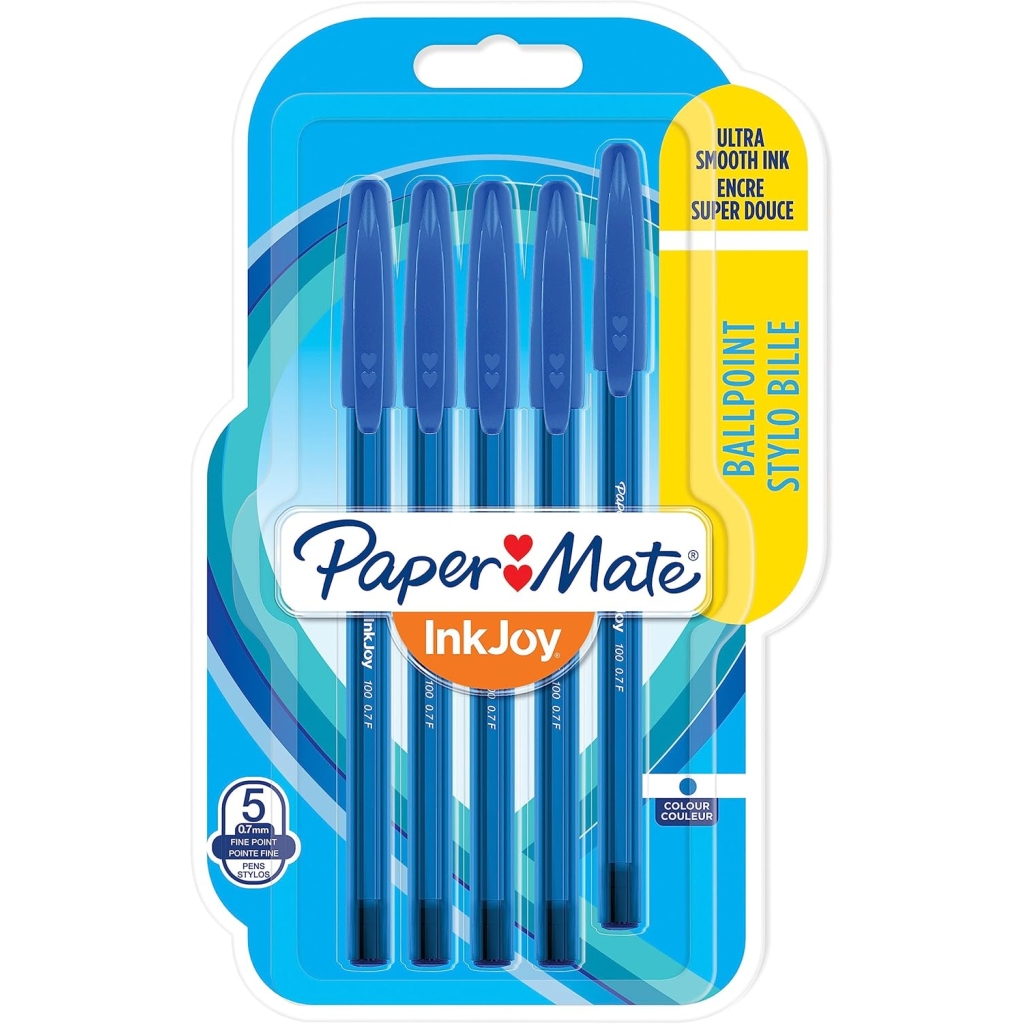 Stylos bille Paper Mate InkJoy 5 pièces, bleu, pointe fine