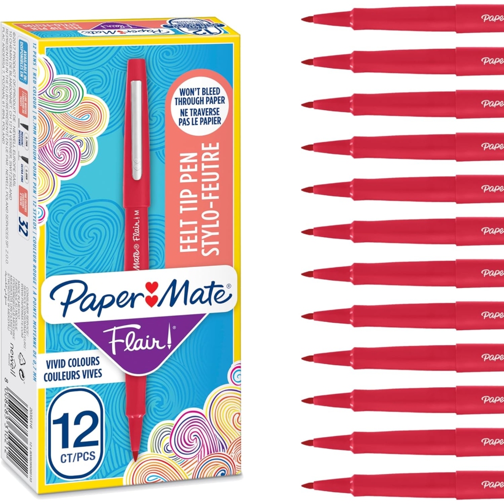 Lot 12 Stylos feutres rouge Paper Mate Flair