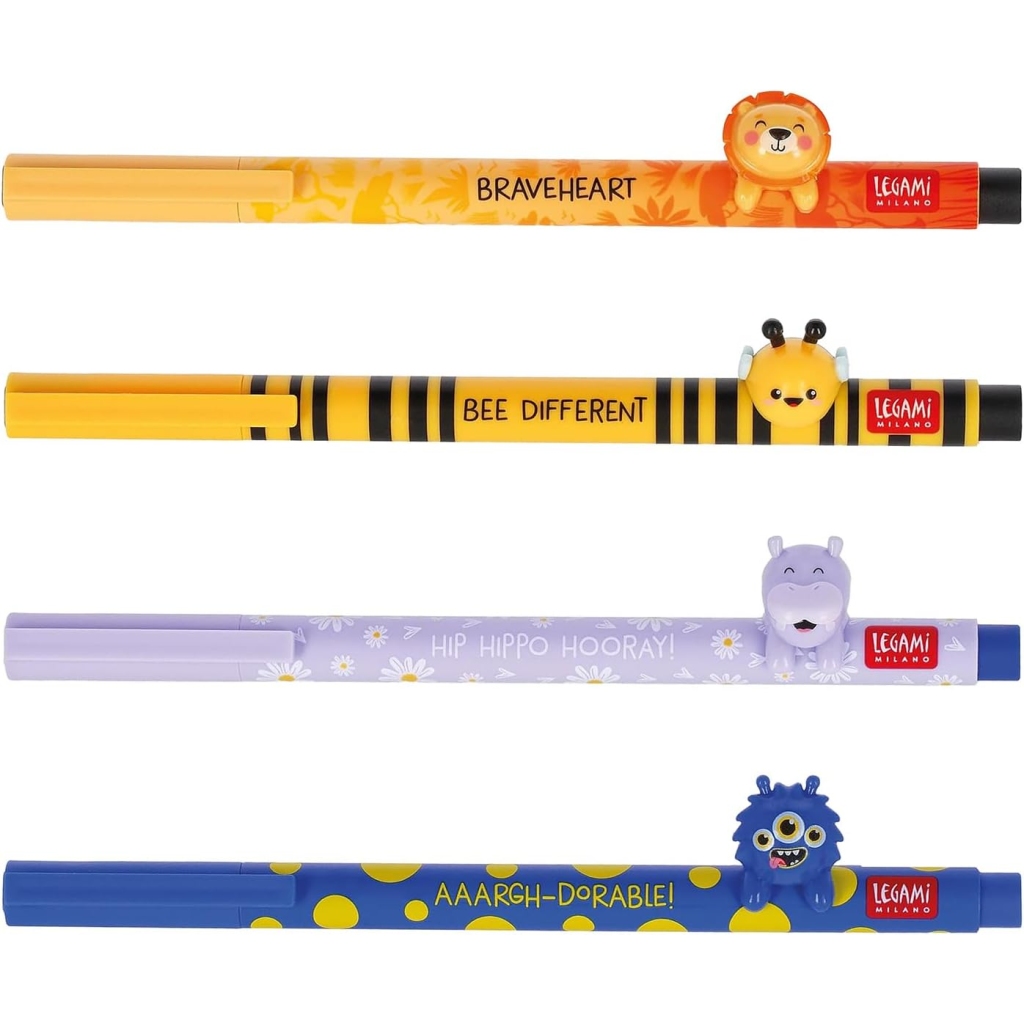 Stylos gel LEGAMI : Lion, Abeille, Hyppo et Monstre