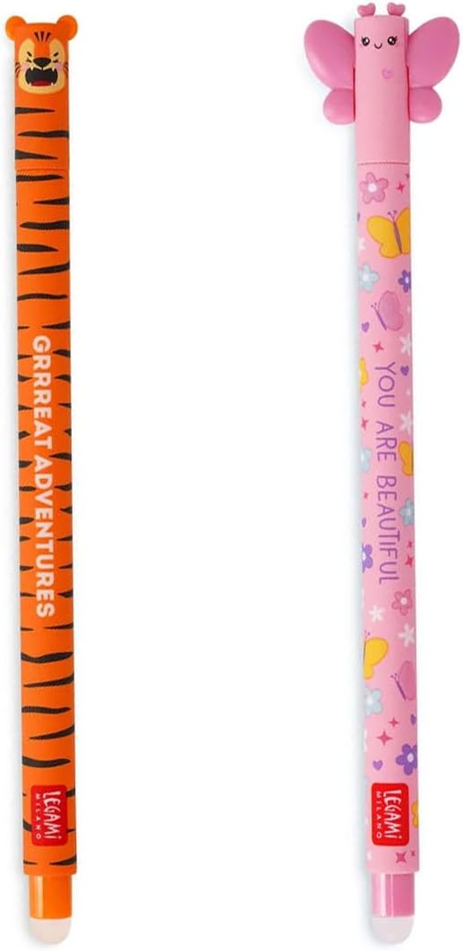 Stylos gel effaçables TIGRE & PAPILLON - Lot de 2