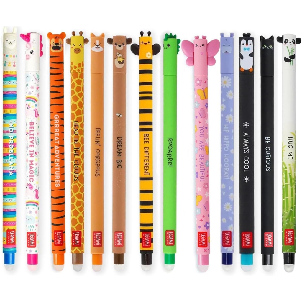 Stylos gel effaçables Legami animaux colorés (x13)