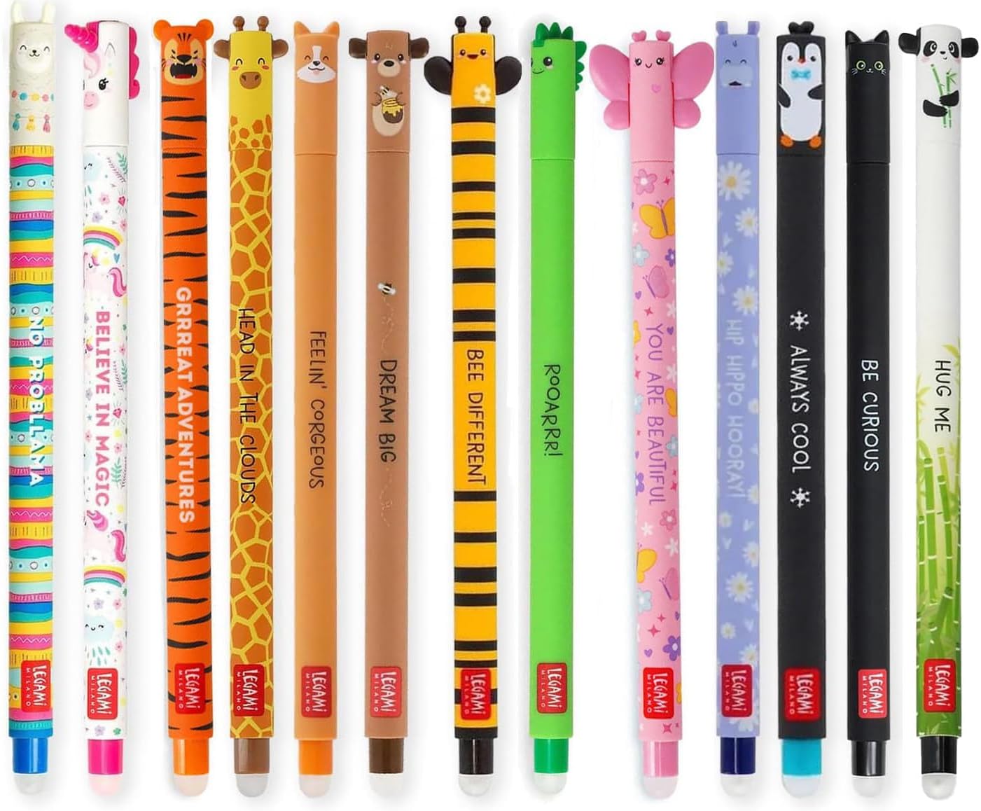 Stylos gel effaçables animaux colorés - Lot de 13