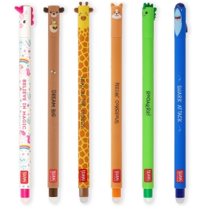 Stylos gel effaçables animaux colorés - Lot de 6