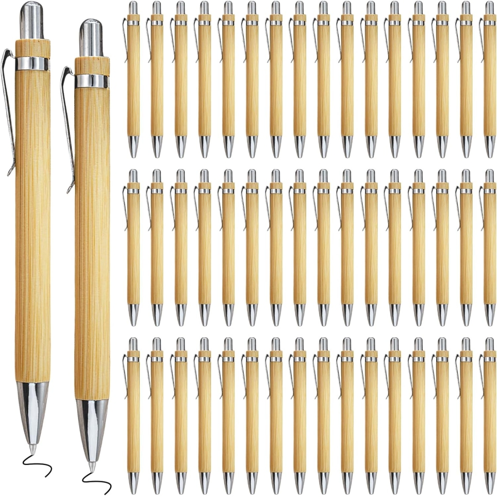 Stylos rétractables en bambou - 50 pièces éco-responsables