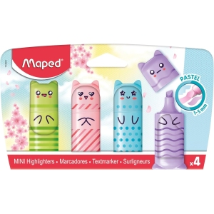 Surligneurs Mini PASTEL Kawaïi - 4 Couleurs Amusantes