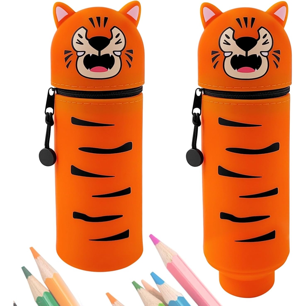 Trousse Tigre Kawaii 2 en 1 Silicone Orange