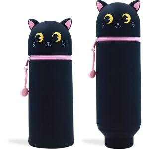 Trousse Kawaii Silicone 2 En 1 – Chat Noir & Rose