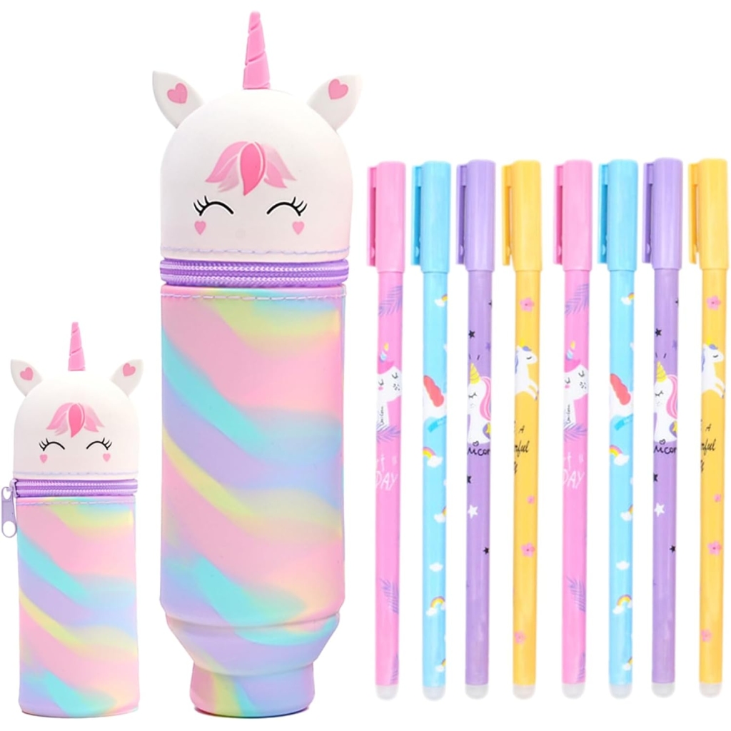 Trousse Licorne Kawaii avec Stylos Gel 2 en 1 Unicorn