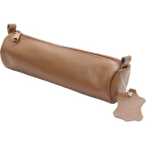 Trousse Ronde en Cuir Beige – Diam 60mm x 210mm