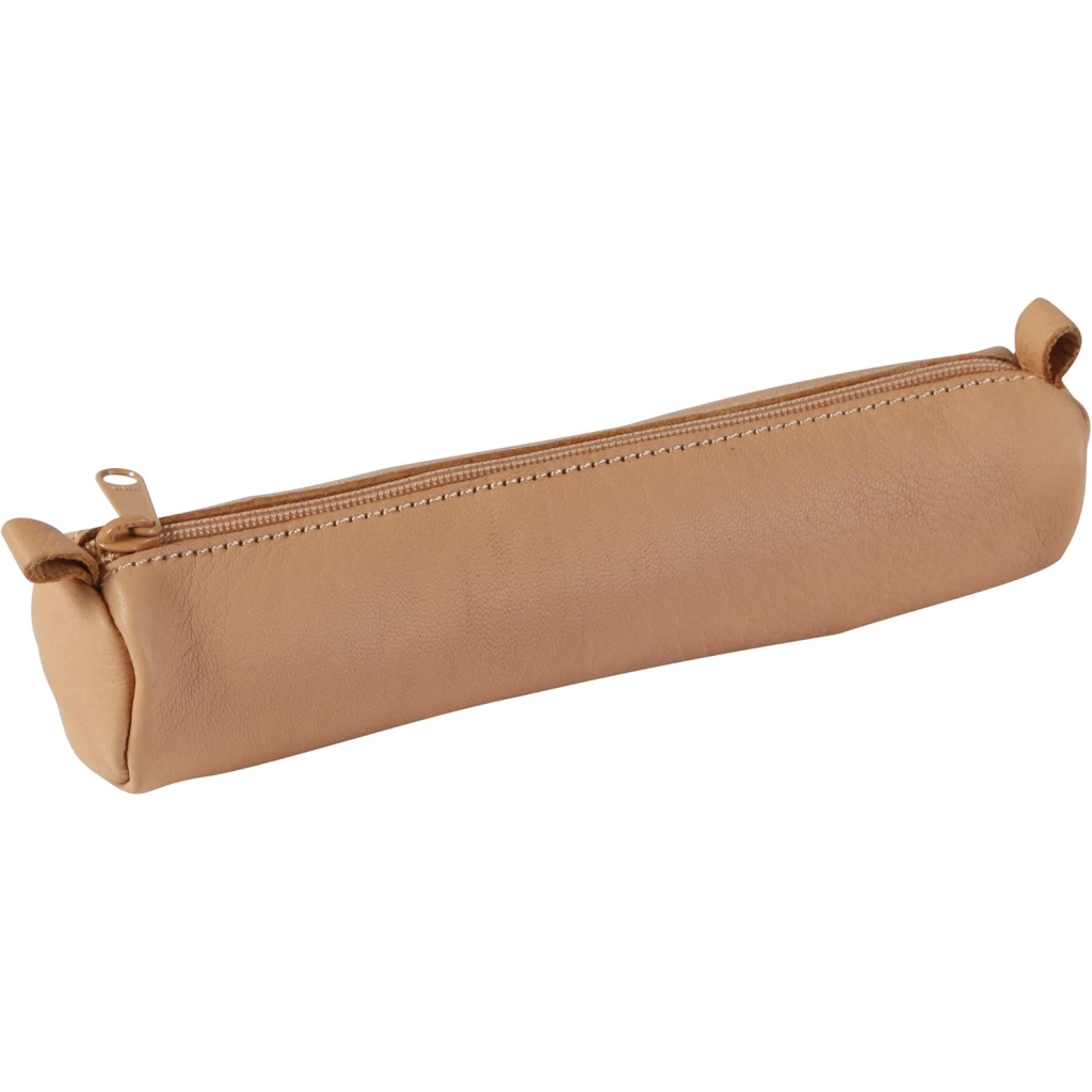Trousse Ronde en Cuir Véritable Beige Clairefontaine 8303C