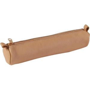 Trousse Ronde en Cuir Véritable Beige Clairefontaine 8303C