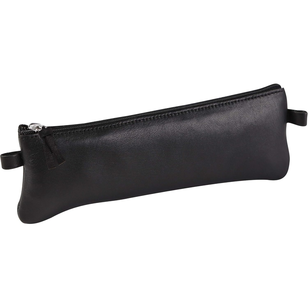 Trousse Scolaire Plate en Cuir Noir 22x6 cm