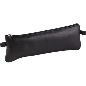 Trousse Scolaire Plate en Cuir Noir 22x6 cm