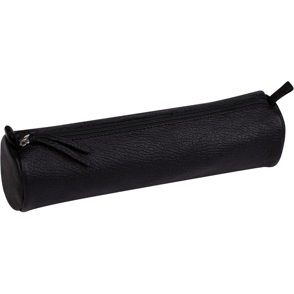 Trousse Scolaire Ronde en Cuir Noir 22 cm
