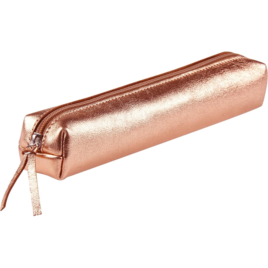 Trousse Slim en Cuir Véritable Cuivre 4x2,5x19,5 cm