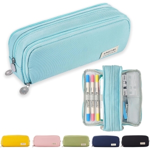 Trousse à Crayons 3 Compartiments Bleu Clair