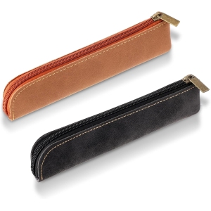Trousse à Crayons Cuir Souple Noir et Marron