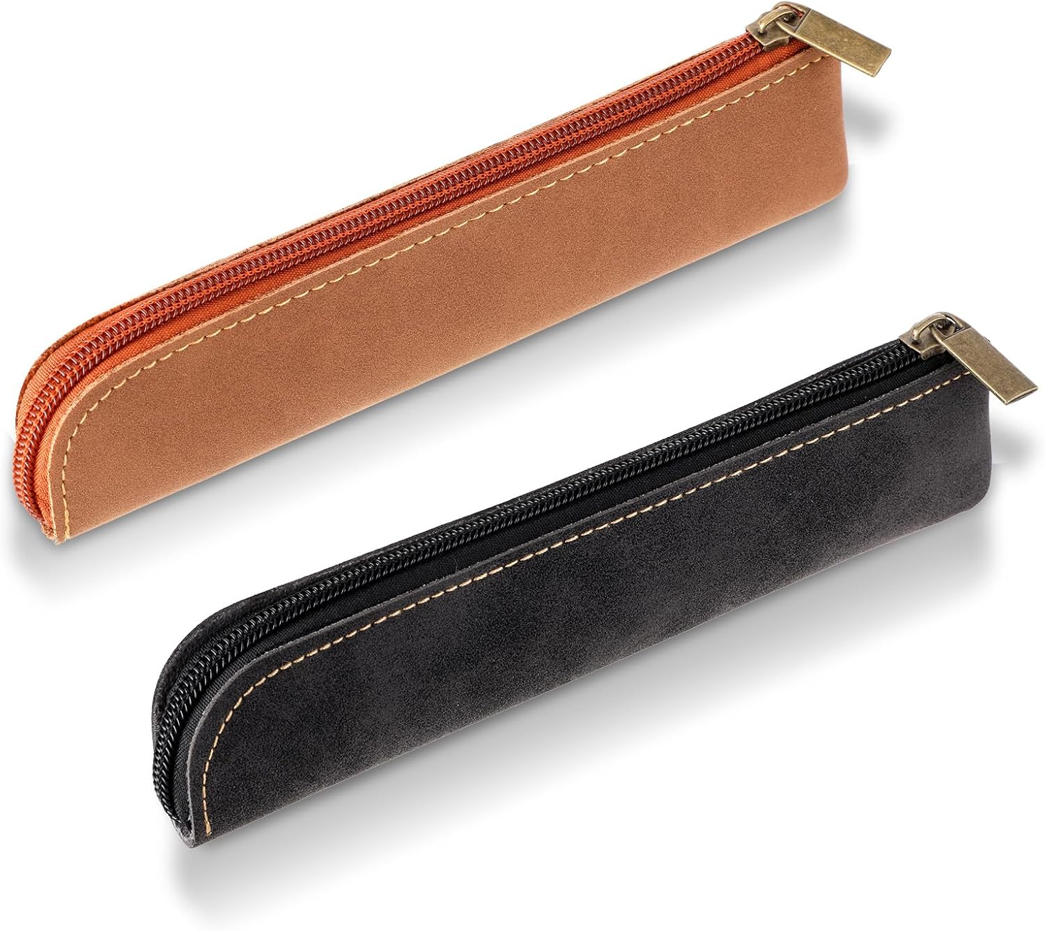 Trousse à Crayons Cuir Souple Noir et Marron