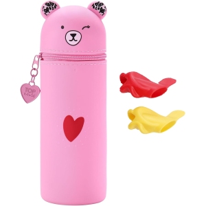 Trousse à Crayons Kawaii en Silicone Rose et Vert