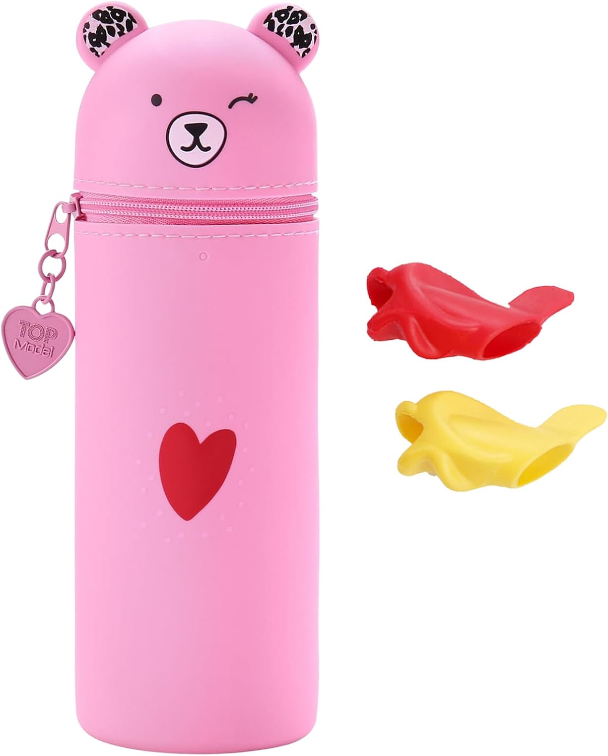 Trousse à Crayons Kawaii en Silicone Rose et Vert