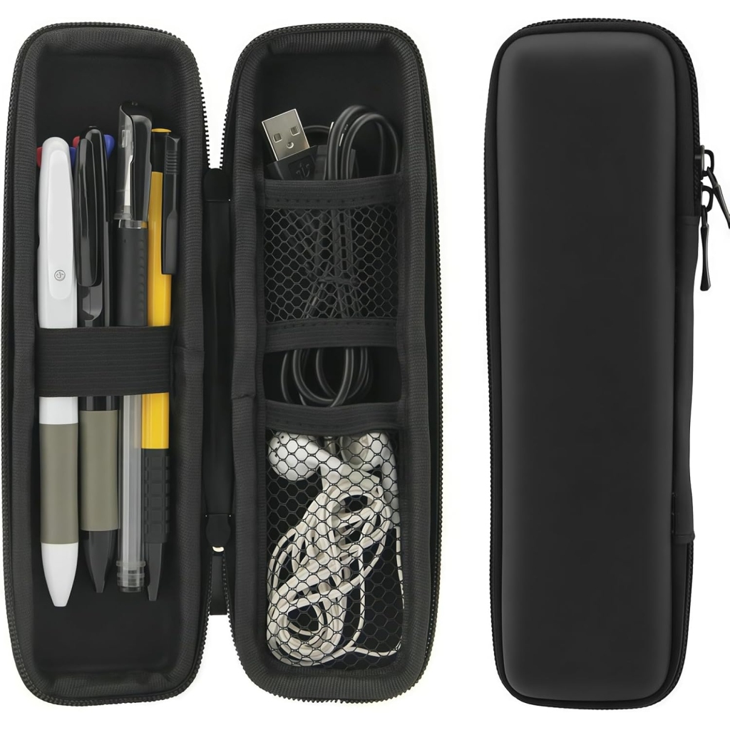 Trousse à Crayons Rigide Noire Étanche avec Compartiments