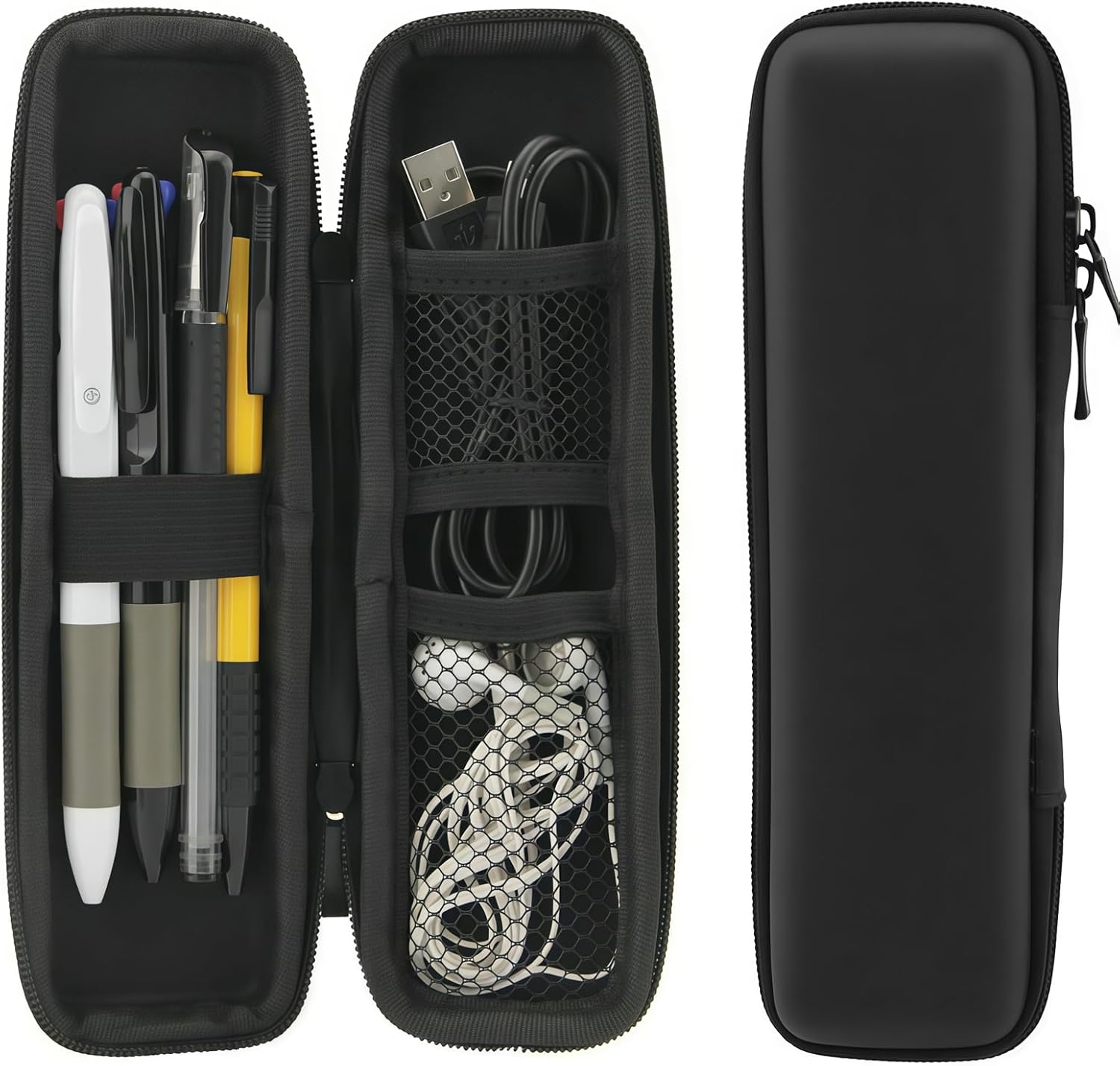 Trousse à Crayons Rigide Noire Étanche avec Compartiments