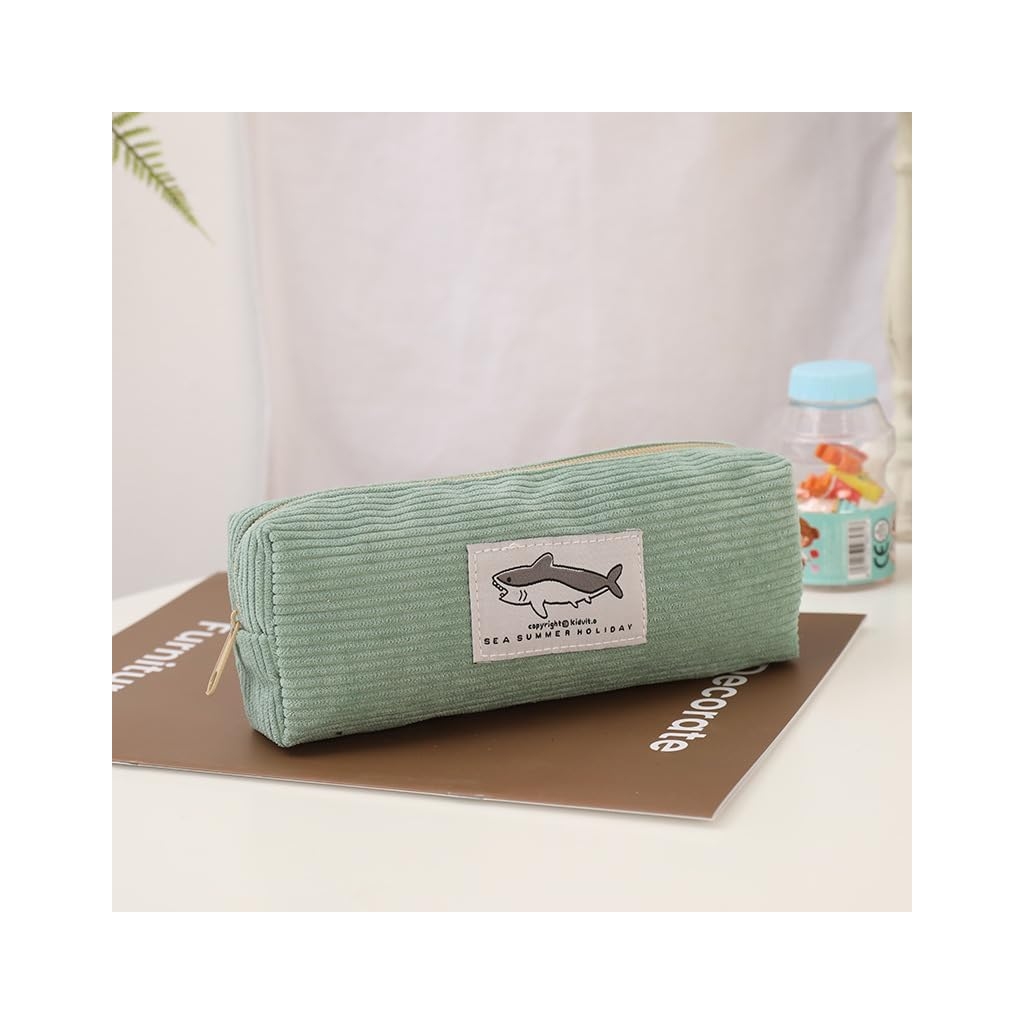 Trousse à Crayons Velours Côteleé - Broderie Requin