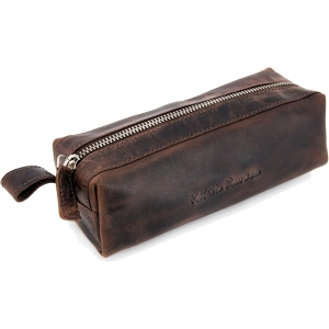 Trousse à Crayons en Cuir Marron 20x6x7 cm