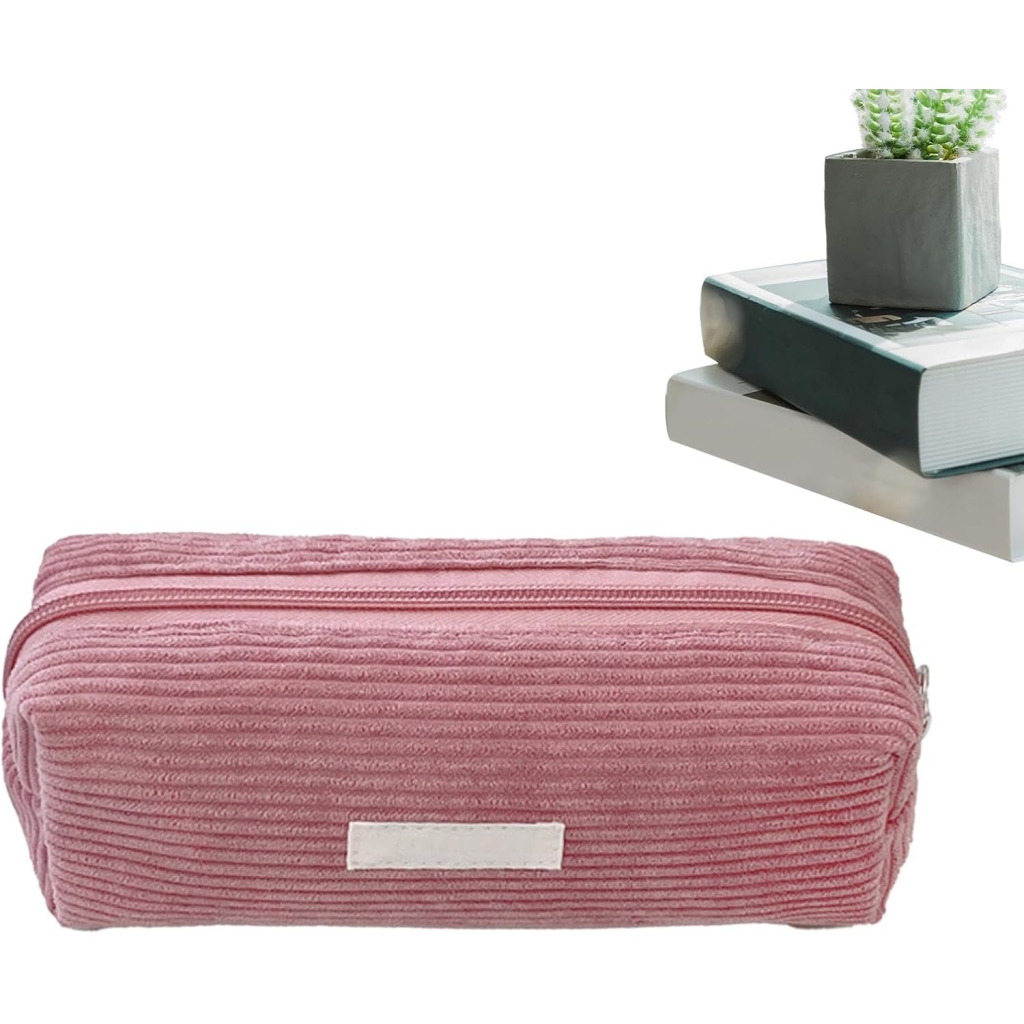 Trousse à Crayons en Velours Côtié - Rose Élégant