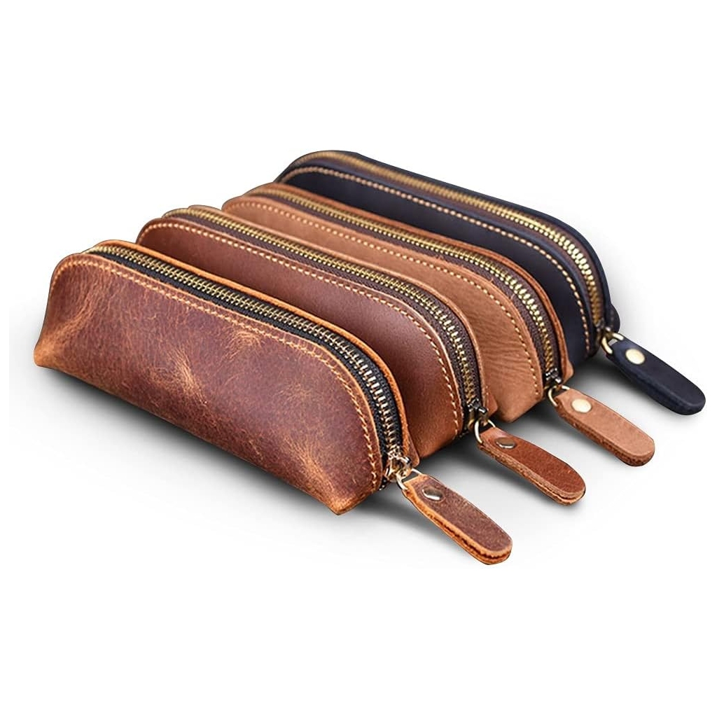 Trousse à Stylos Vintage en Cuir - Mini Pochette Pratique
