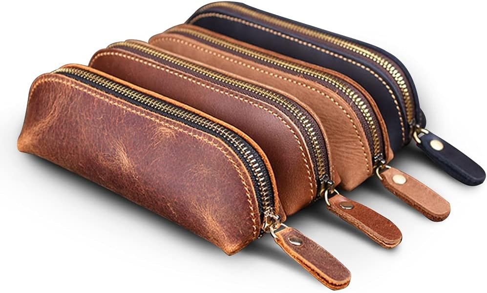 Trousse à Stylos Vintage en Cuir - Mini Pochette Pratique