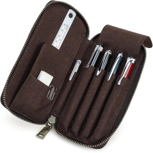 Trousse à Stylos en Cuir Vintage 4 Emplacements