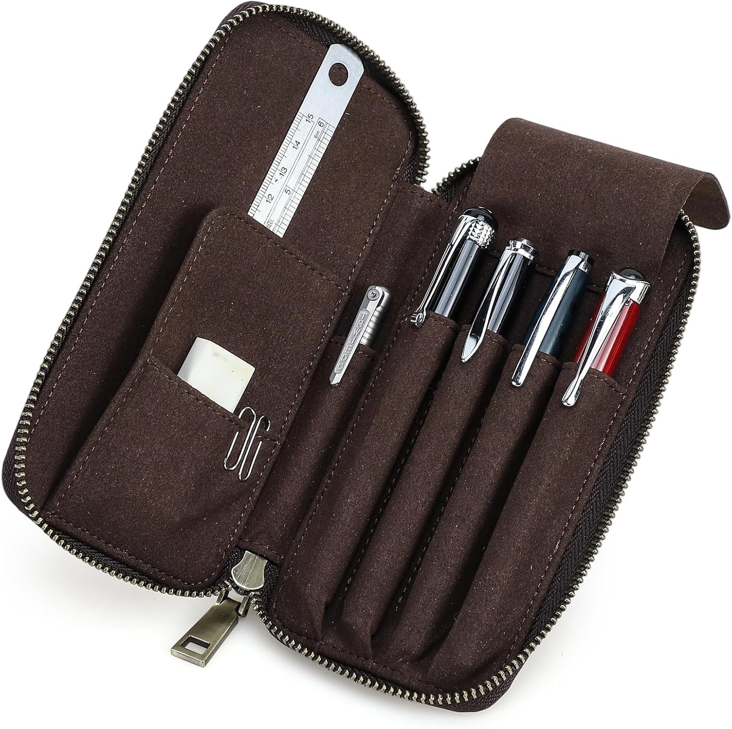Trousse à Stylos en Cuir Vintage 4 Emplacements