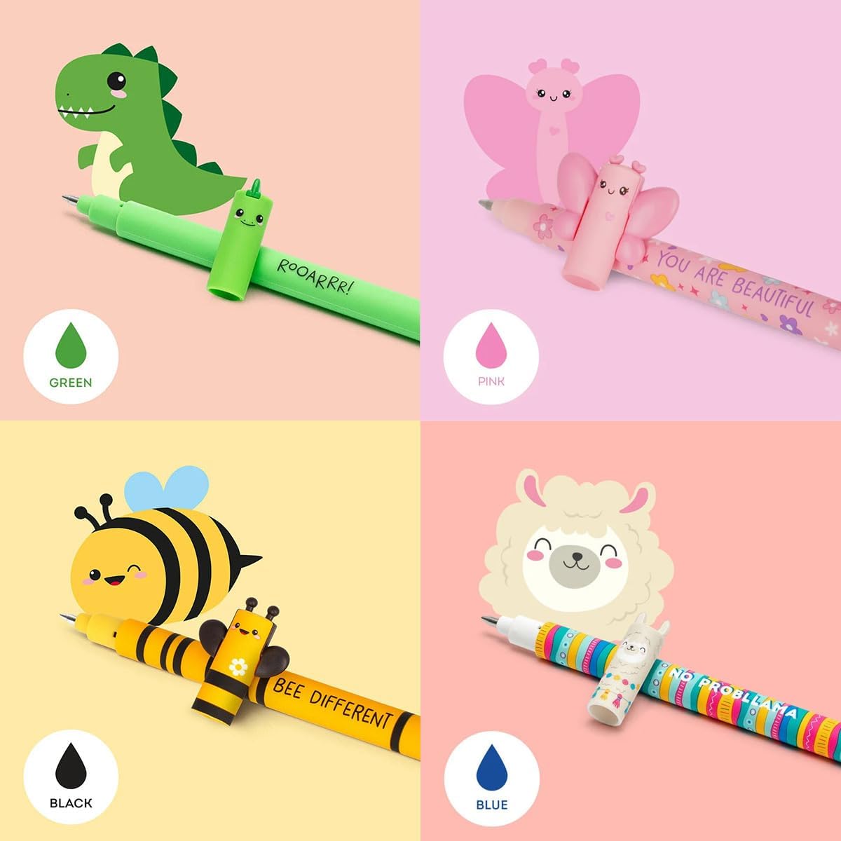 Lot de 13 Stylos Animaux Colorés Gel Effaçables – Image 2