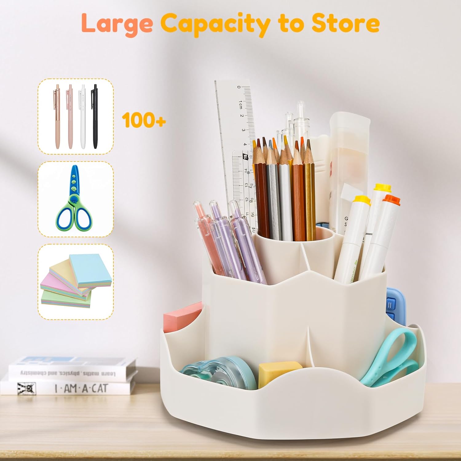 Organisateur de Bureau Rotatif 360° Beige – Image 2