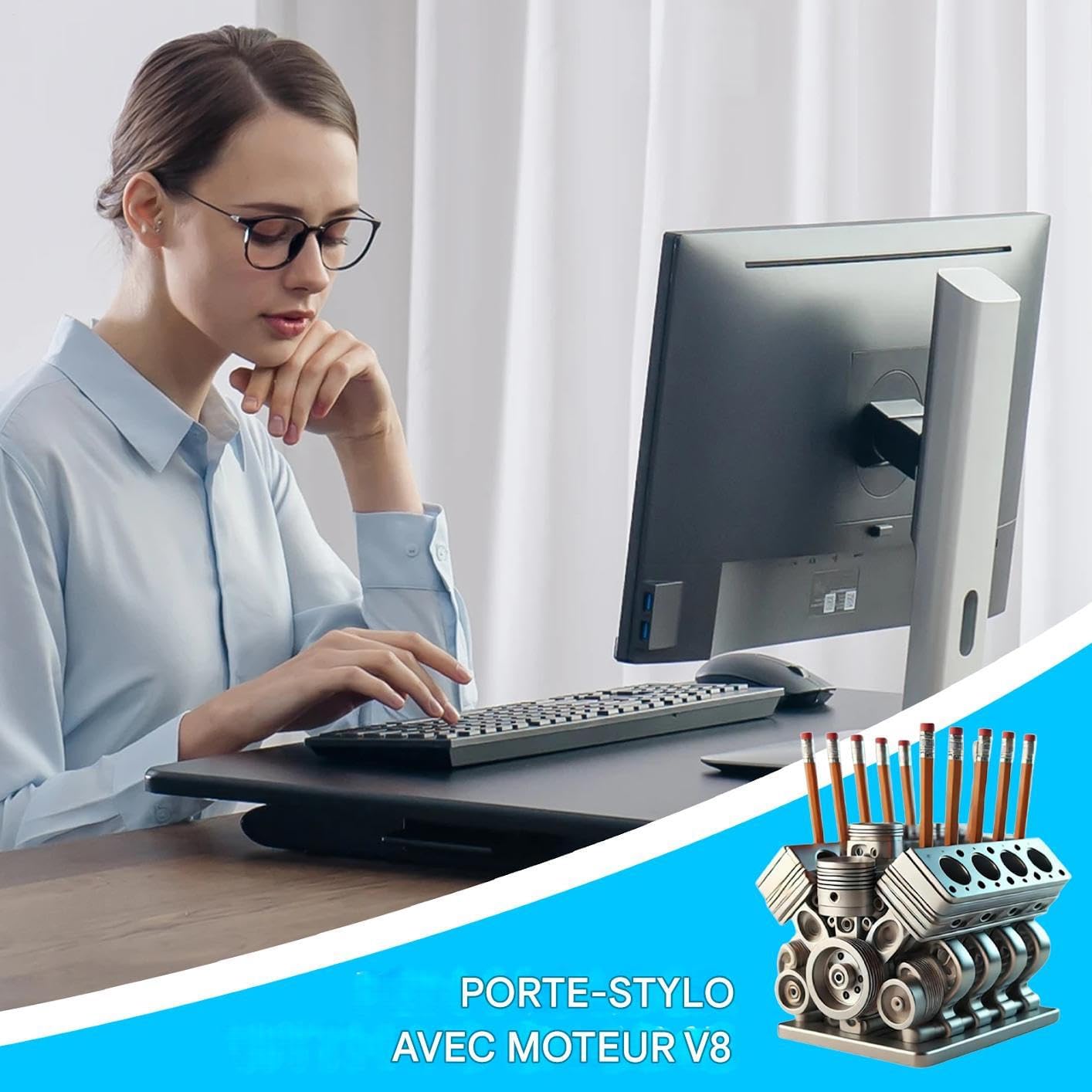 Porte Stylo V8 en Acier Inoxydable - Organisateur Bureau – Image 2