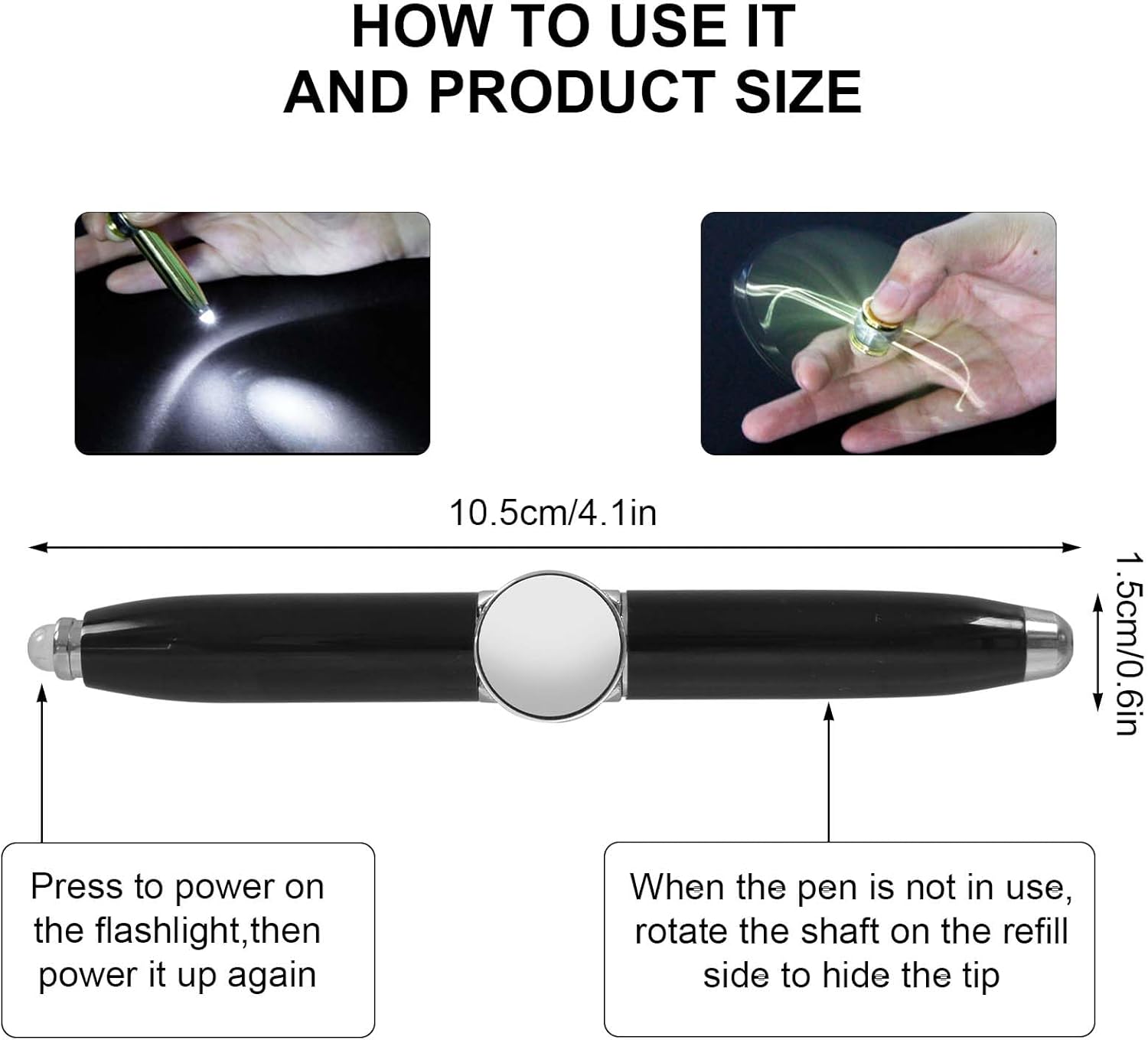 Stylo Fidget Rotatif Métal avec LED – Image 2