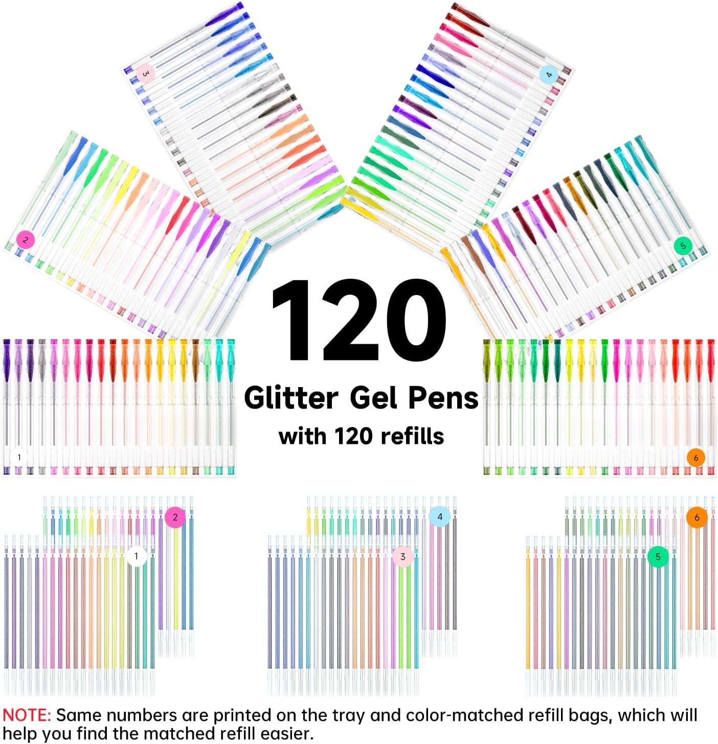 Stylos Gel Pailletés - 240 PCS, Recharges Incluses – Image 2
