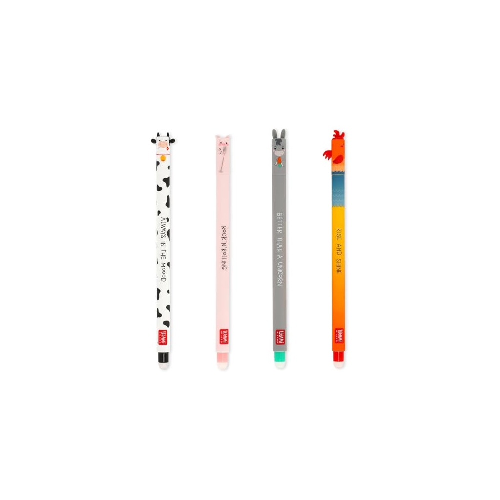 Lot de 4 Stylos Gel Effaçables Farm Sweet Farm Legami