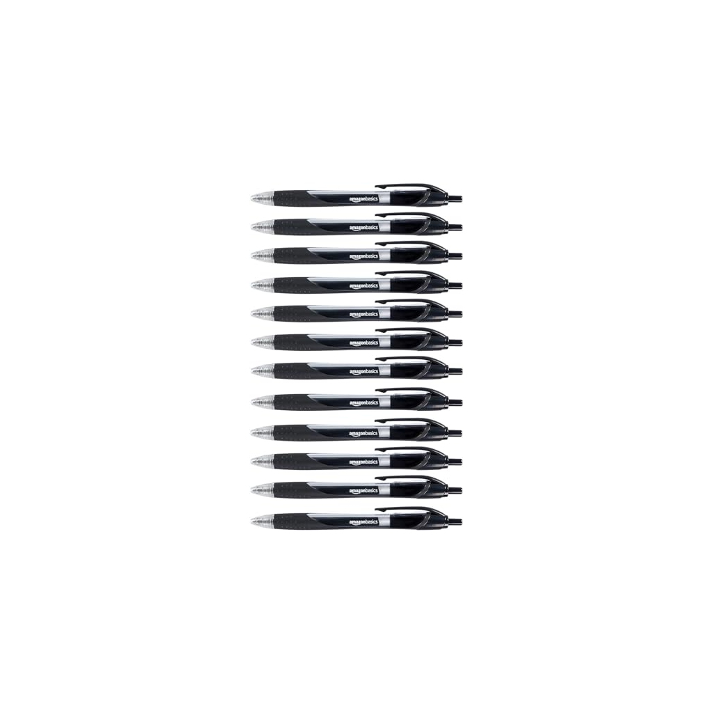 Lot de 12 Stylos Gel Rétractables Amazon Basics - Pointe Fine Noire