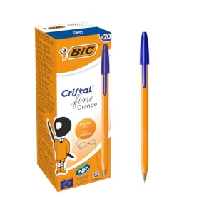 BIC Orange Original Stylos-bille pointe fine 0,8 mm, encre bleue, boîte de 20