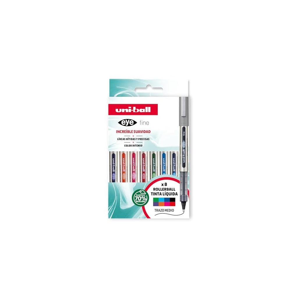 Stylo Roller Uni-ball UB-157 Lot de 8 Couleurs Assorties