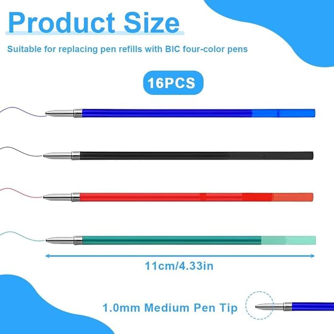 Recharge Stylo 4 Couleurs Bic - Pointe Moyenne 1,0 mm - Lot de 16 – Image 2