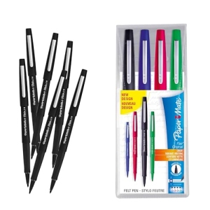 Paper Mate Flair : lot de 4 marqueurs Flair Original couleurs assorties et lot de 6 stylos feutre Black Flair