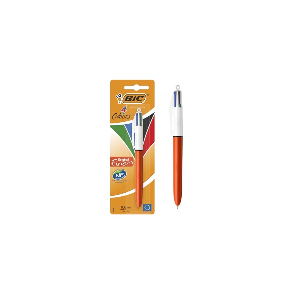 Stylo-bille rétractable BIC 4 Couleurs Original Fine, pointe 0,8 mm, blister de 1